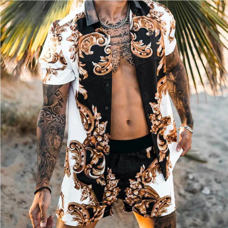 Herren Kurzarmhemd mit aufwendigem Barockdesign und atmungsaktivem Stoff – Arvello