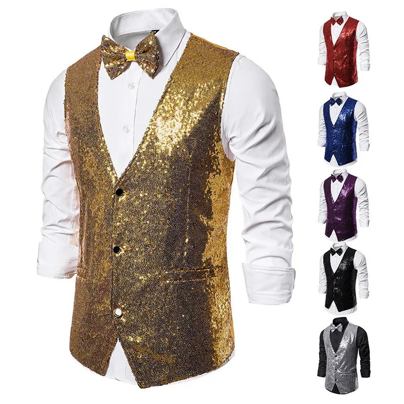 Herren elegantes Pailletten-Sakko mit klassischem Schnitt und praktischer Fliege – Tianoro