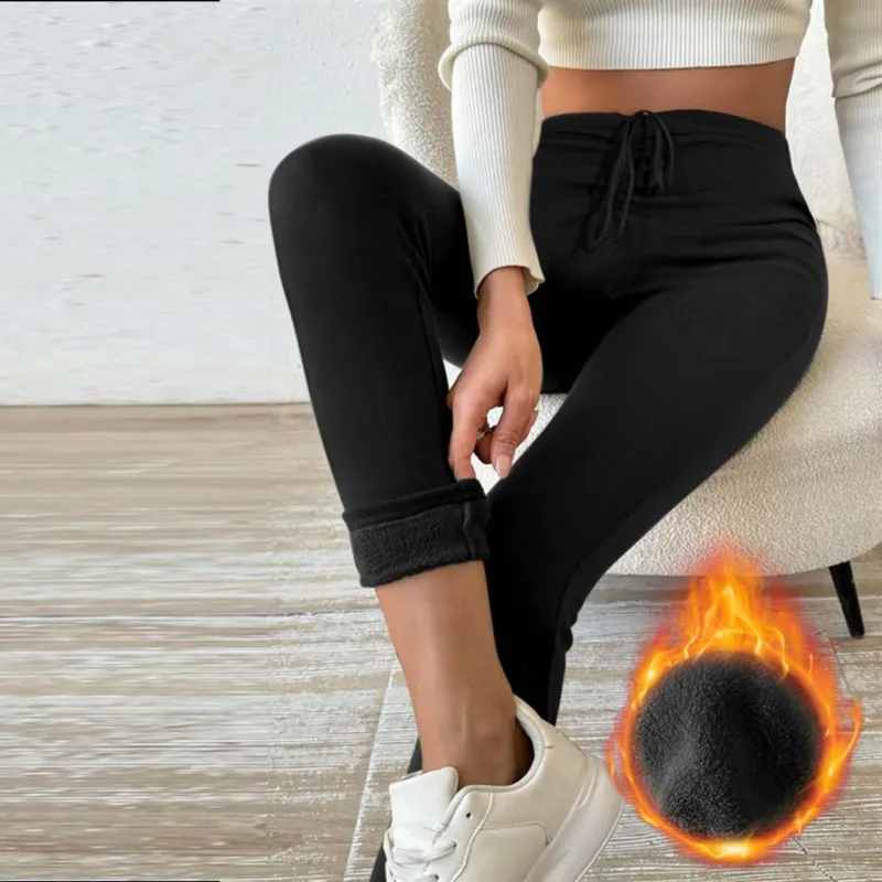 Damen Fleecegefütterte Leggings mit hohem Bund und Kordelzug – Avélisse