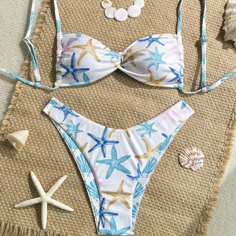 Damen Triangel-Bikini mit maritimem Sternenmuster und raffinierten Trägern – Maréssa