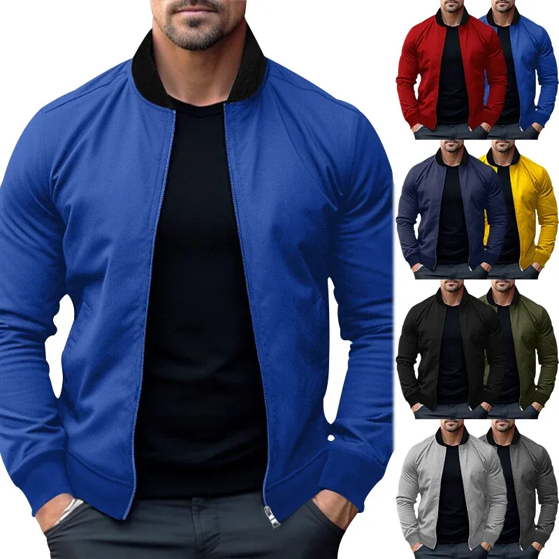 Herren sportlich-elegante Sweatjacke im Bomberstil mit Kontrastkragen und Zwei-Wege-Reißverschluss – Brevano