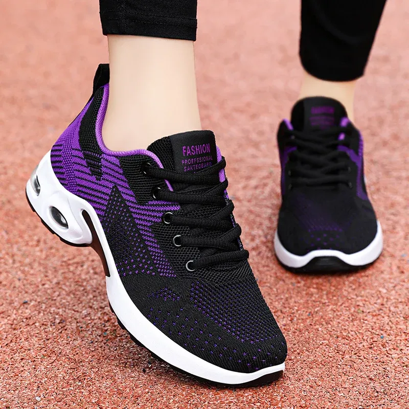 Damen sportive Strick-Sneaker mit stoßdämpfender Air-Unit, ergonomischer Komfortsohle und elastischer Schnürung – Névara