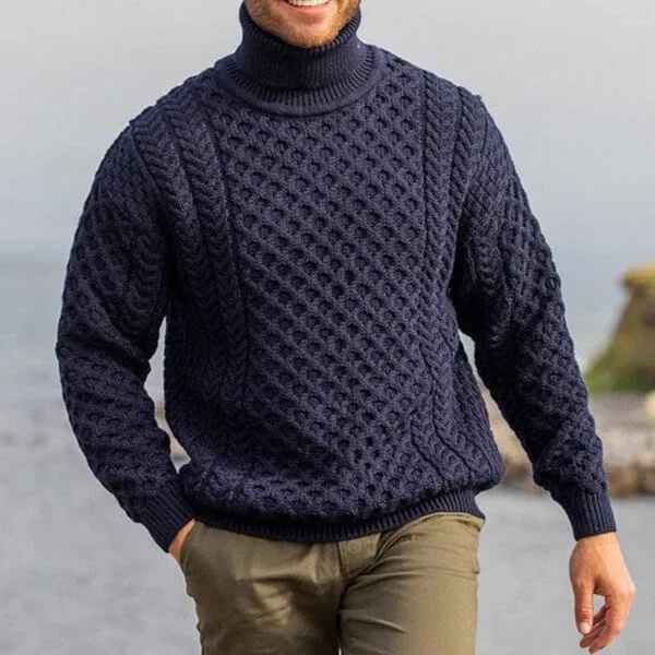 Herren Strickpullover mit Zopfmuster und hohem Kragen – Norvane