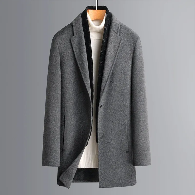 Herren Eleganter einreihiger Wollmix-Übermantel mit schmaler Silhouette – Montevé