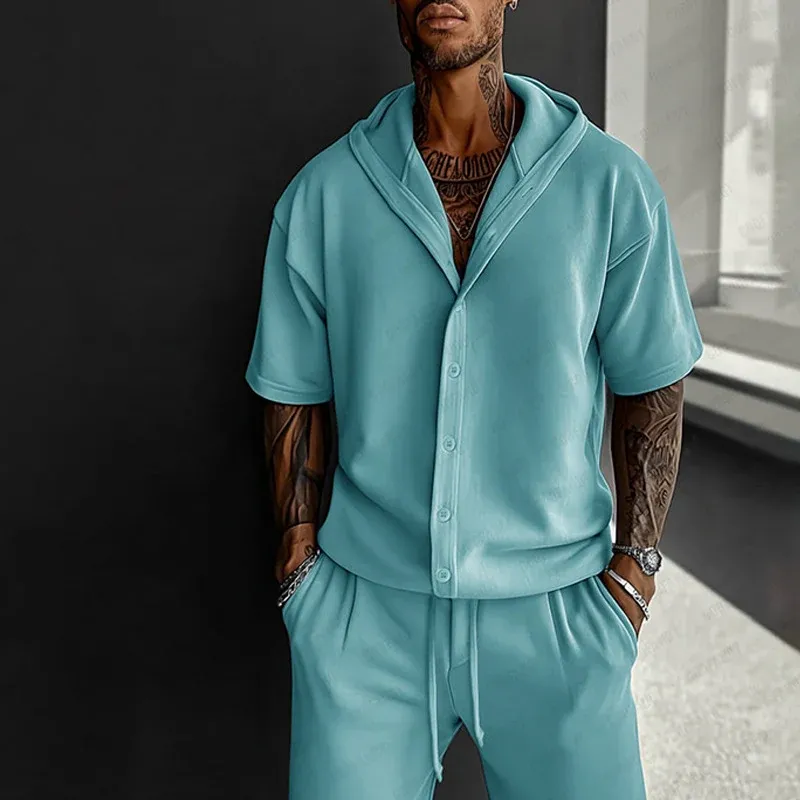 Herren komfortables Kurzarm-Set mit lässigem Hoodie und Shorts – Marzano