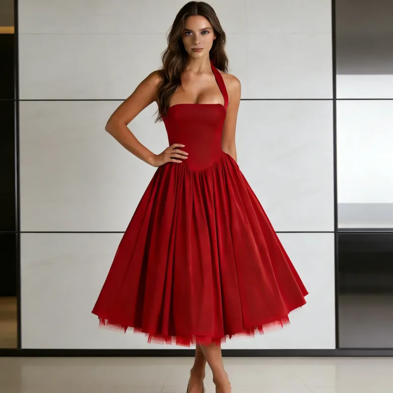 Damen Elegantes A-Linien Cocktailkleid mit schulterfreier Halterung und weichem Baumwollstoff – Élara