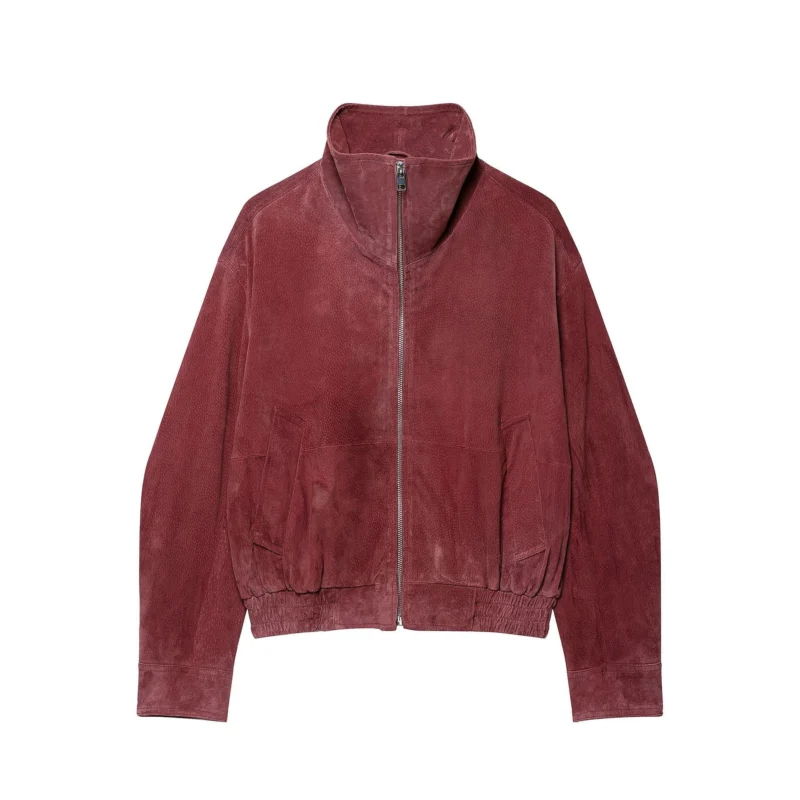 Damen Cropped Velours Bomberjacke mit hohem Stehkragen und Elastikbund Echo Archiv