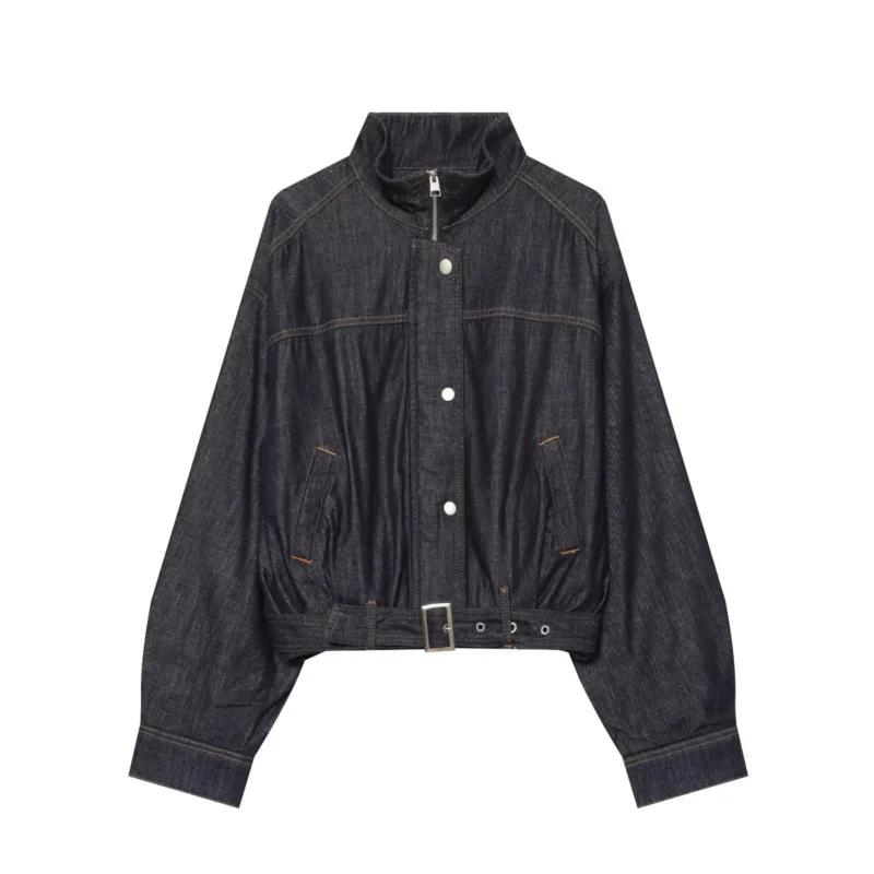 Damen Jeans-Cropped-Blouson mit Taillengürtel und hohem Stehkragen Echo Archiv
